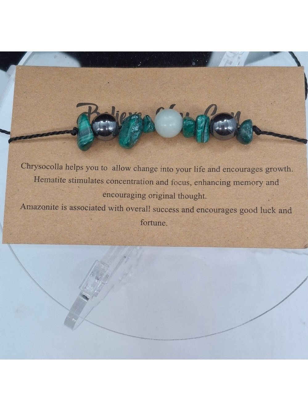 Believe Green and Silver Beaded Bracelet - Picture 3 of 4